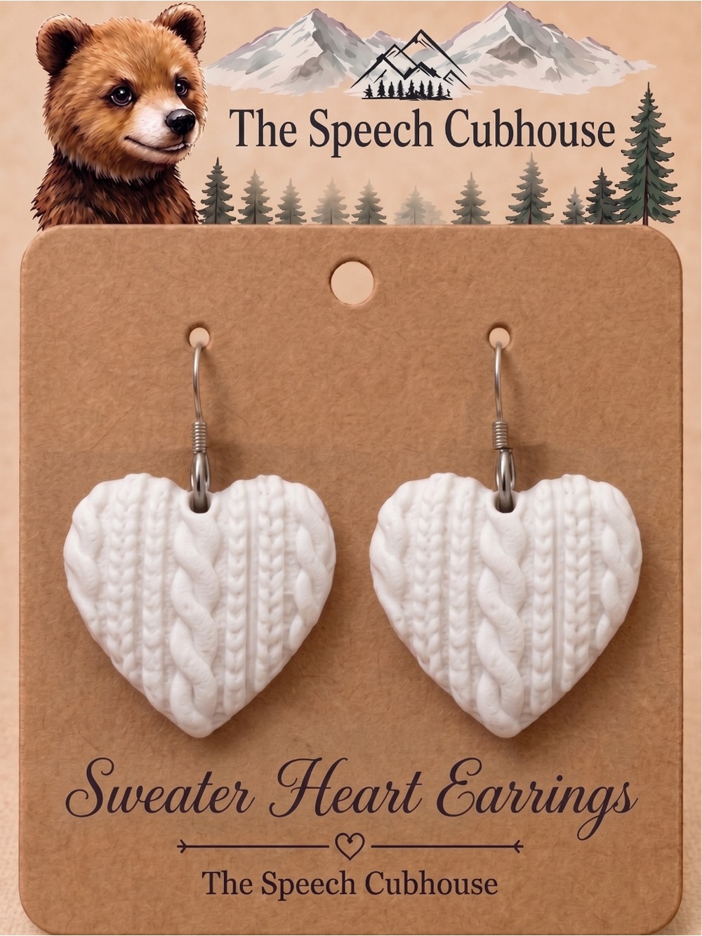 White Sweater Heart Earrings